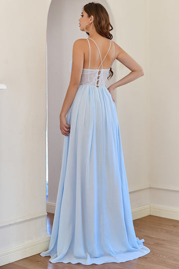 Robe de demoiselle d’honneur bleu clair Halter